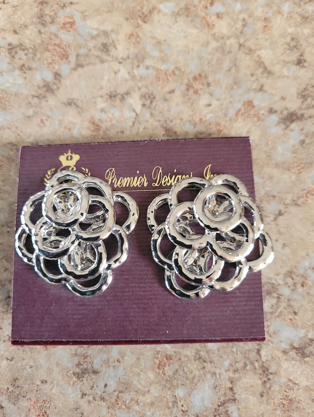 Premier Designs Silver Tone Floral Cutout Earrings  - Clip-on